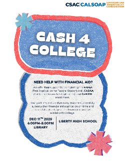 LIBERTY CASH 4 COLLEGE Date: Dec 11th, 2025, Time: 6:00p.m.-8:00p.m.